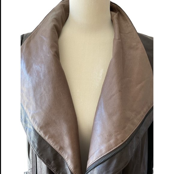 Vince Black/Brown Colorblock & Wrap Moto Espresso/Blk Jacket Sz M - Picture 9 of 10